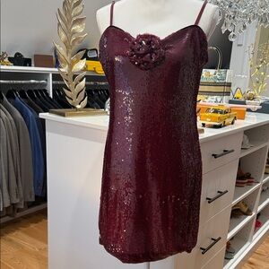 French Connection Burgundy Sequin Midi Dress